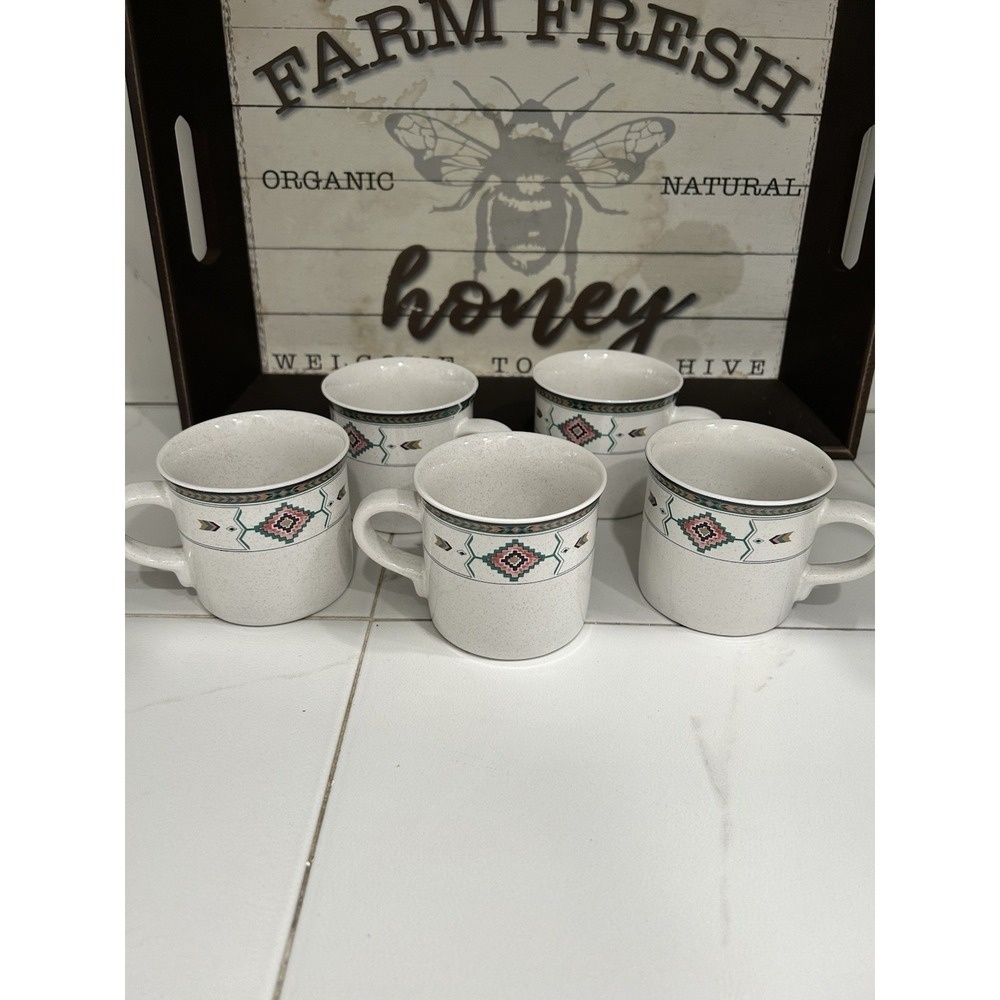 5 Set ADIRONDACK Flat Cups Mug 3" Studio Nova Y2201 Southwest Aztec Mikasa